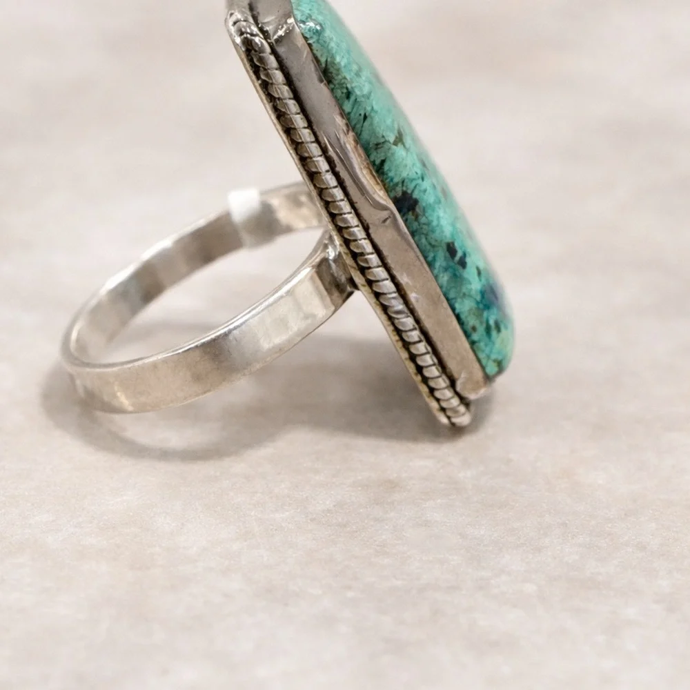 Bluebird Azurite Chrysocolla Sterling Silver Ring 7.5 Southwestern Statement